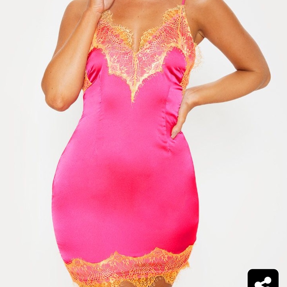 PrettyLittleThing Hot Pink Satin Bodycon Dress